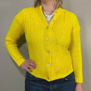 Vintage yellow cable knit cardigan
